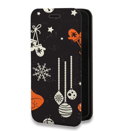 Дизайнерский горизонтальный чехол-книжка для Iphone 13 Mini Новогодние паттерны