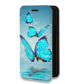 Дизайнерский горизонтальный чехол-книжка для Iphone 12 Pro Бабочки голубые