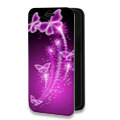 Дизайнерский горизонтальный чехол-книжка для Iphone 14 Бабочки фиолетовые