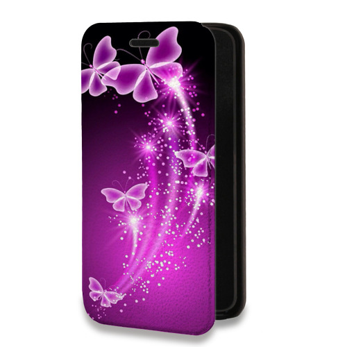 Дизайнерский горизонтальный чехол-книжка для Huawei Honor 30 Pro Бабочки фиолетовые