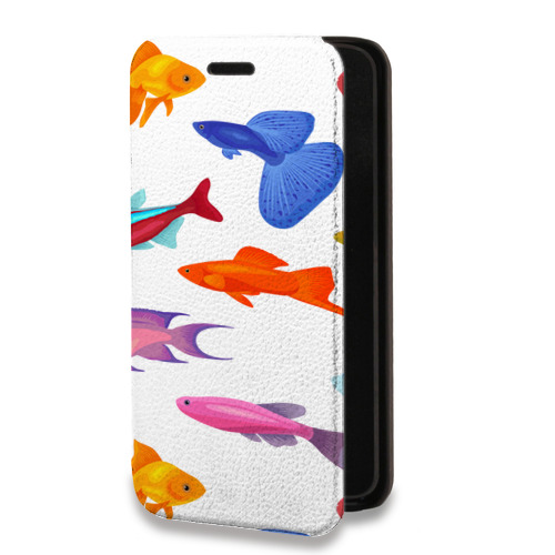 Дизайнерский горизонтальный чехол-книжка для Motorola Moto E7 Plus Прозрачные рыбы