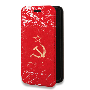 Дизайнерский горизонтальный чехол-книжка для Huawei P20 Флаг СССР (на заказ)