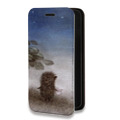 Дизайнерский горизонтальный чехол-книжка для Iphone 14 Pro Ежик в тумане