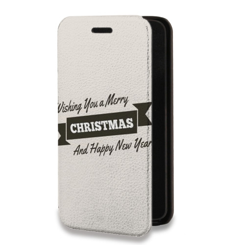 Дизайнерский горизонтальный чехол-книжка для Iphone 7 новогодний принт