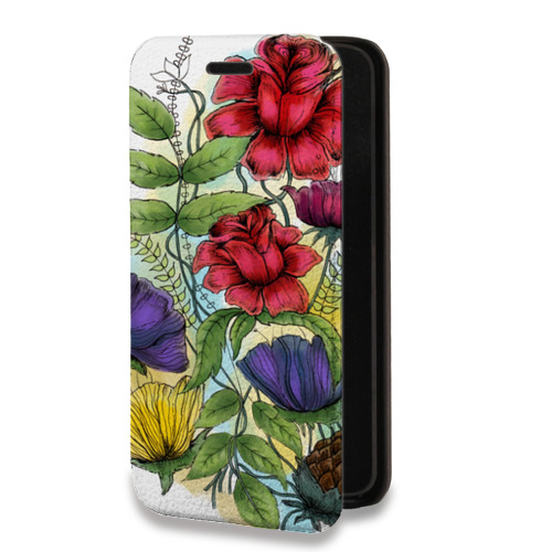 Дизайнерский горизонтальный чехол-книжка для Iphone 13 Mini Цветочная акварель