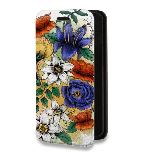 Дизайнерский горизонтальный чехол-книжка для Iphone 14 Pro Max Цветочная акварель