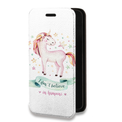 Дизайнерский горизонтальный чехол-книжка для Iphone 14 Прозрачные лошади и единороги 
