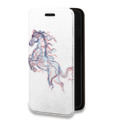 Дизайнерский горизонтальный чехол-книжка для Iphone 13 Mini Прозрачные лошади и единороги 