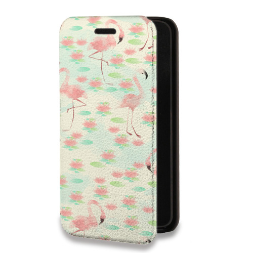 Дизайнерский горизонтальный чехол-книжка для Huawei Y6p Розовые фламинго