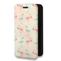 Дизайнерский горизонтальный чехол-книжка для Iphone 13 Pro Max Розовые фламинго