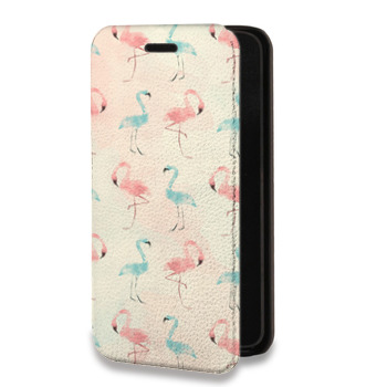 Дизайнерский горизонтальный чехол-книжка для Huawei Honor 30S Розовые фламинго (на заказ)