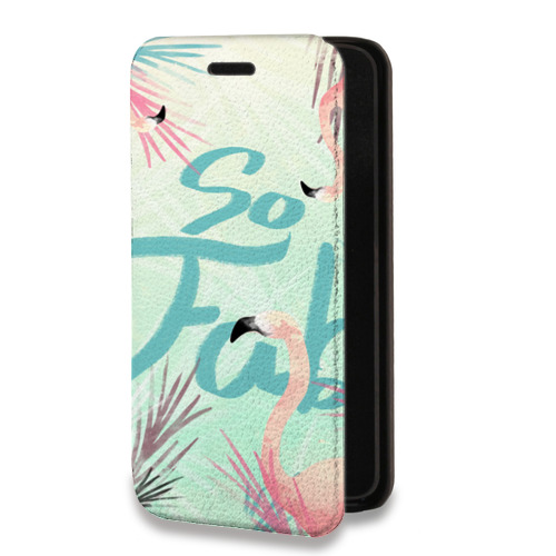 Дизайнерский горизонтальный чехол-книжка для Samsung Galaxy A52 Розовые фламинго
