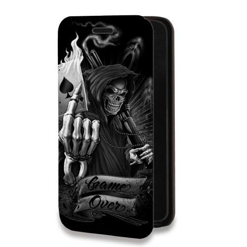 Дизайнерский горизонтальный чехол-книжка для Iphone 7 Скелет и туз