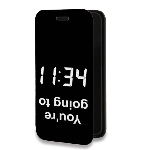 Дизайнерский горизонтальный чехол-книжка для Iphone 14 Pro Черно и кратко