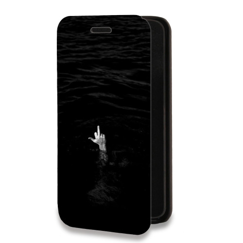 Дизайнерский горизонтальный чехол-книжка для Iphone 7 Черно и кратко