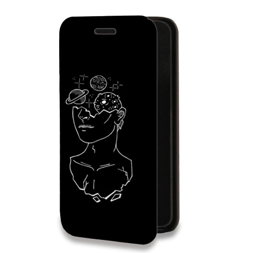 Дизайнерский горизонтальный чехол-книжка для Samsung Galaxy A32 Минимализм на черном
