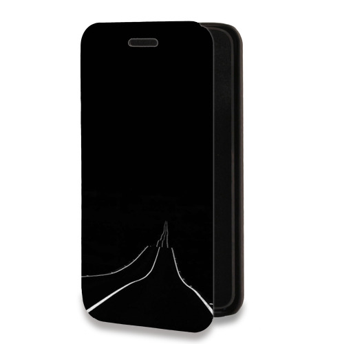 Дизайнерский горизонтальный чехол-книжка для Iphone 7 Минимализм на черном