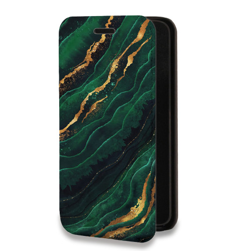 Дизайнерский горизонтальный чехол-книжка для Samsung Galaxy A12 Мрамор зеленое золото
