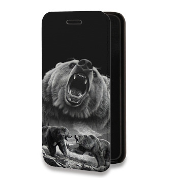 Дизайнерский горизонтальный чехол-книжка для Huawei P20 Схватка медведей (на заказ)