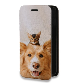 Дизайнерский горизонтальный чехол-книжка для Huawei P20 Собака и котенок (на заказ)