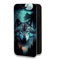 Дизайнерский горизонтальный чехол-книжка для Iphone 11 Волк и луна
