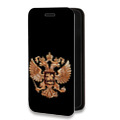 Дизайнерский горизонтальный чехол-книжка для Samsung Galaxy A12 Герб России золотой
