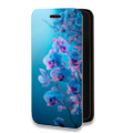 Дизайнерский горизонтальный чехол-книжка для Samsung Galaxy A12 голубые орхидеи