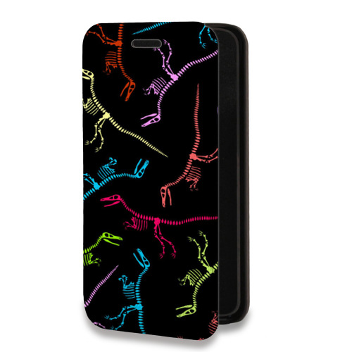 Дизайнерский горизонтальный чехол-книжка для Iphone 14 Pro Узоры динозавров