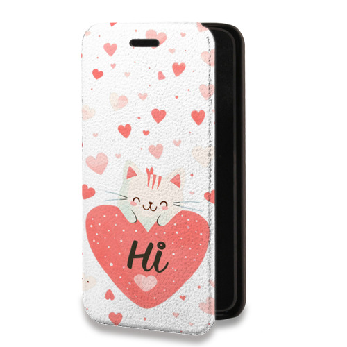 Дизайнерский горизонтальный чехол-книжка для Iphone 11 котенок и сердечко