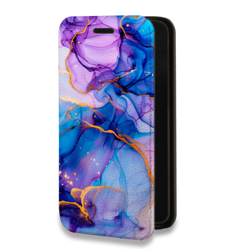 Дизайнерский горизонтальный чехол-книжка для Samsung Galaxy A12 синий мрамор