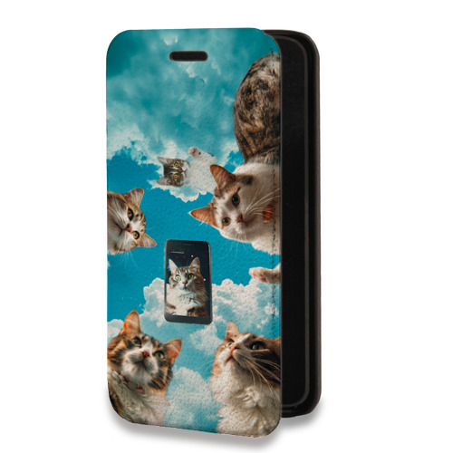 Дизайнерский горизонтальный чехол-книжка для Samsung Galaxy A12 котики