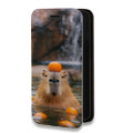Дизайнерский горизонтальный чехол-книжка для Samsung Galaxy A12 Капибара с апельсином