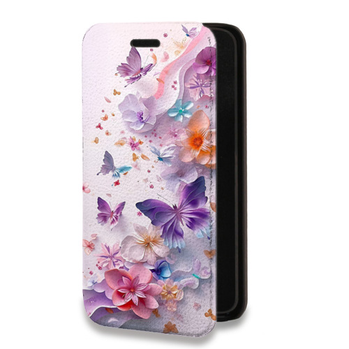 Дизайнерский горизонтальный чехол-книжка для Realme C63 цветы бабочки