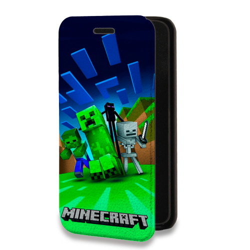 Дизайнерский горизонтальный чехол-книжка для Xiaomi Poco C65 Майнкрафт