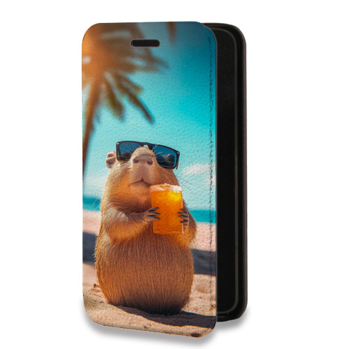 Дизайнерский горизонтальный чехол-книжка для Samsung Galaxy A12 Капибара