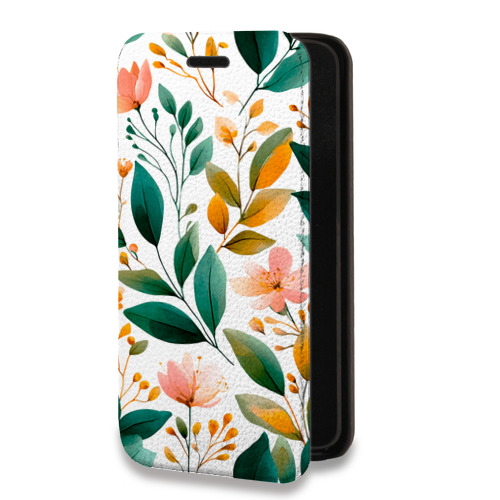 Дизайнерский горизонтальный чехол-книжка для Iphone 11 Цветы паттерн