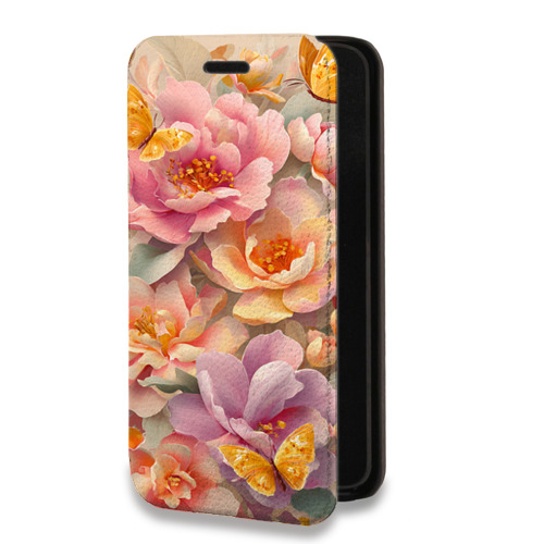 Дизайнерский горизонтальный чехол-книжка для Samsung Galaxy A12 Цветы и бабочки