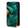Дизайнерский горизонтальный чехол-книжка для Xiaomi Poco M3 Pro Листья и золото