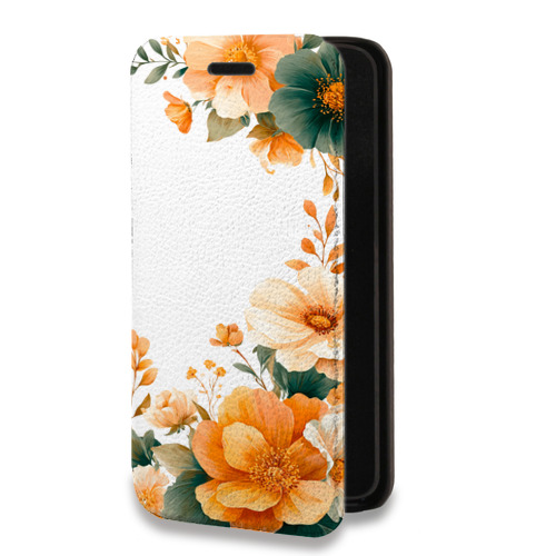 Дизайнерский горизонтальный чехол-книжка для Samsung Galaxy A12 Цветы принт