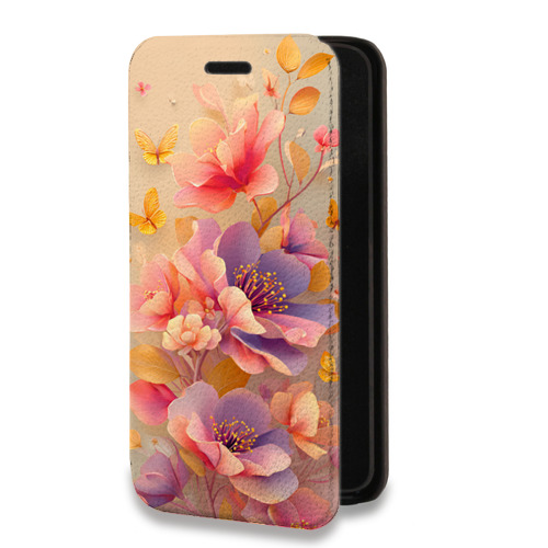 Дизайнерский горизонтальный чехол-книжка для Iphone 11 Цветы и бабочки