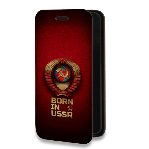 Дизайнерский горизонтальный чехол-книжка для Samsung Galaxy A12 Флаг Герб СССР