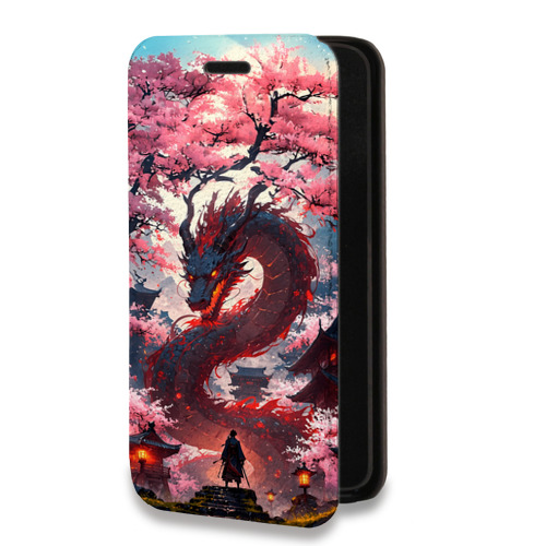 Дизайнерский горизонтальный чехол-книжка для Samsung Galaxy A12 Дракон Японский