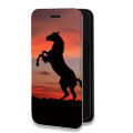 Дизайнерский горизонтальный чехол-книжка для Iphone 13 Pro Лошади