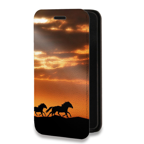 Дизайнерский горизонтальный чехол-книжка для Iphone 14 Pro Лошади
