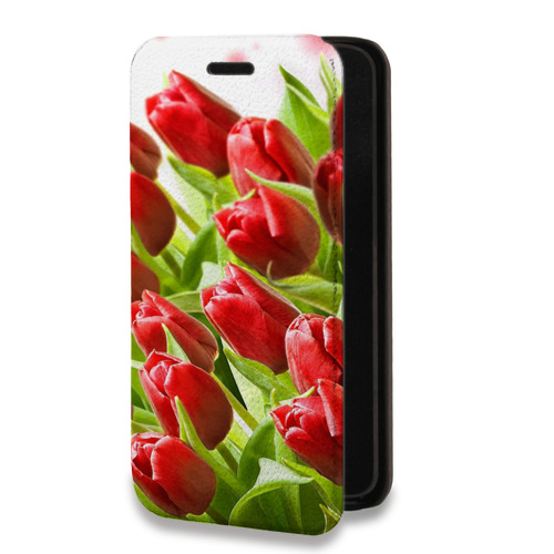 Дизайнерский горизонтальный чехол-книжка для Iphone 14 Pro Тюльпаны