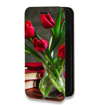 Дизайнерский горизонтальный чехол-книжка для Huawei P20 Тюльпаны (на заказ)