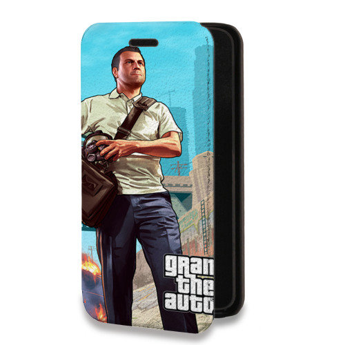 Дизайнерский горизонтальный чехол-книжка для Iphone 14 Pro Max GTA