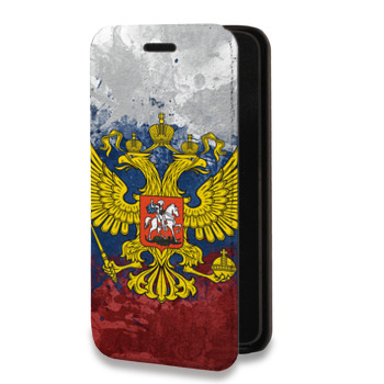 Дизайнерский горизонтальный чехол-книжка для Huawei P20 Российский флаг и герб (на заказ)