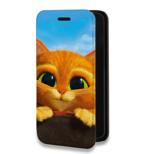 Дизайнерский горизонтальный чехол-книжка для Iphone 12 Pro Кот в сапогах