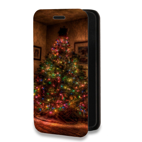 Дизайнерский горизонтальный чехол-книжка для Iphone 13 Mini Новогодняя елка